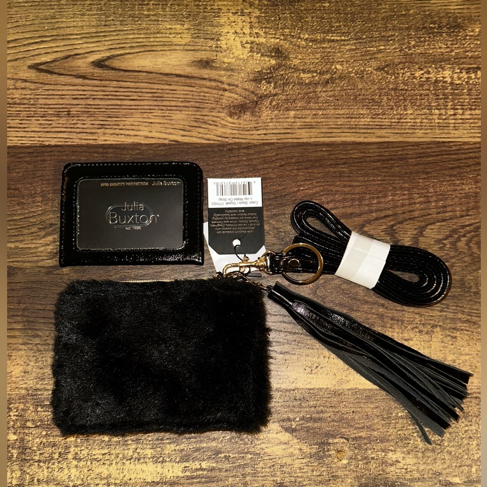 Julia Buxton Fuzzy Wallet set with strap
